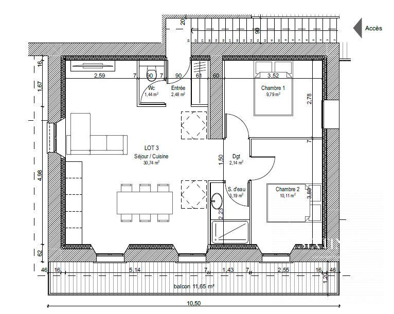 Appartement - 59 m² - 3 pièces