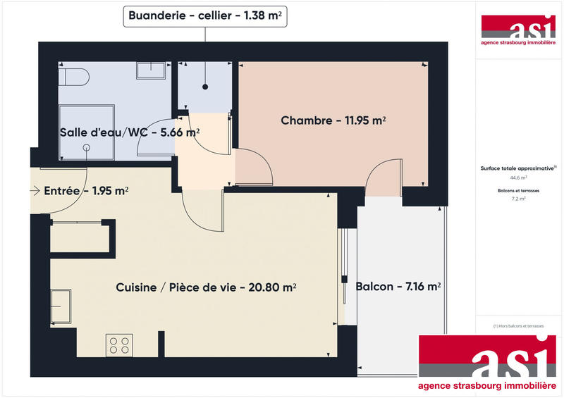 Appartement - 45 m² - 2 pièces