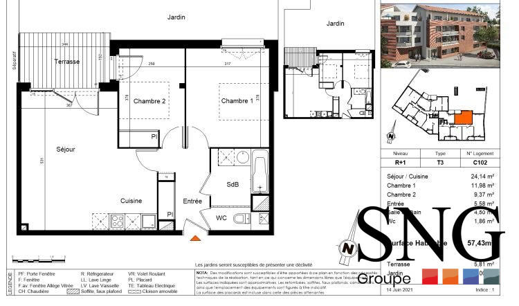 Appartement - 57 m² - 3 pièces