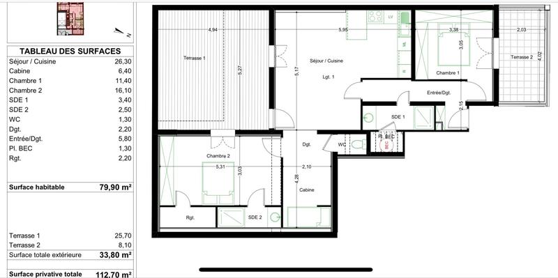 Appartement - 80 m² - 4 pièces