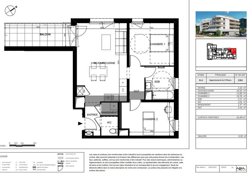 Appartement - 62 m² - 3 pièces