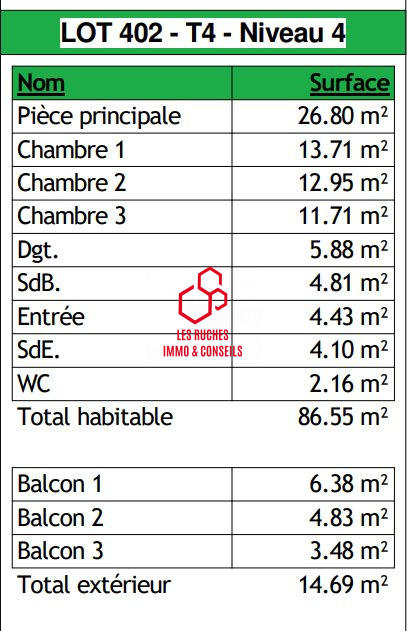 Appartement - 85 m² - 4 pièces