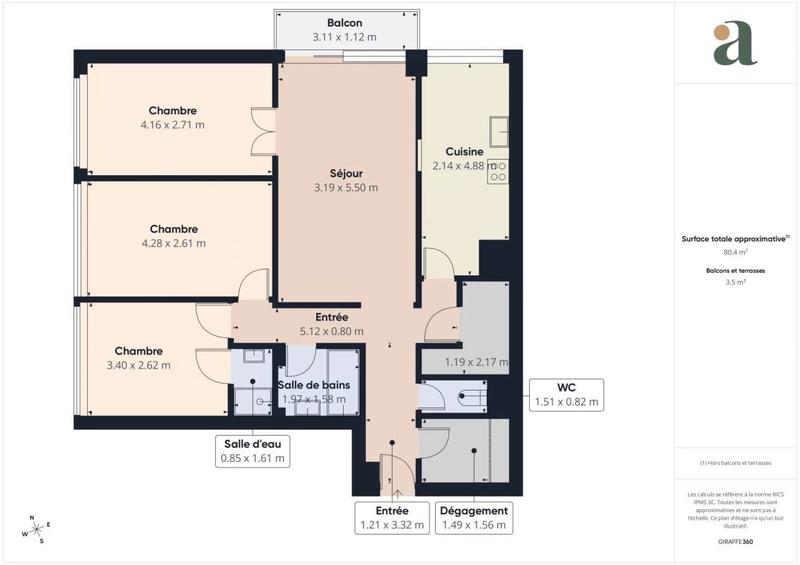 Appartement - 80 m² - 4 pièces