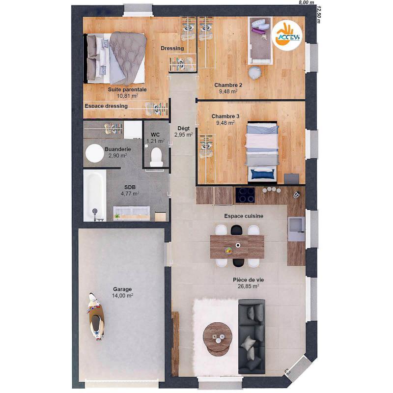 Maison - 68 m² - 5 pièces