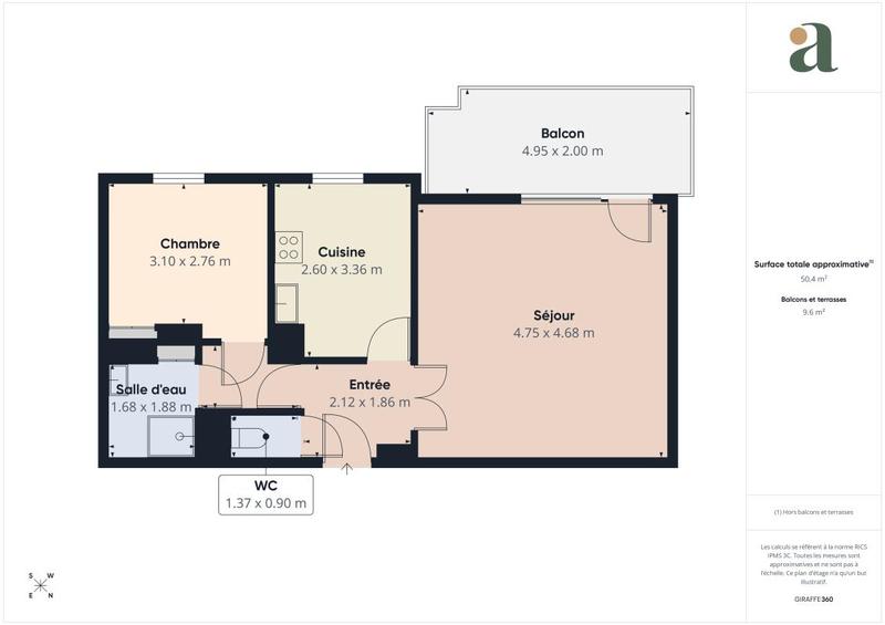 Appartement ancien - 50 m² - 2 pièces