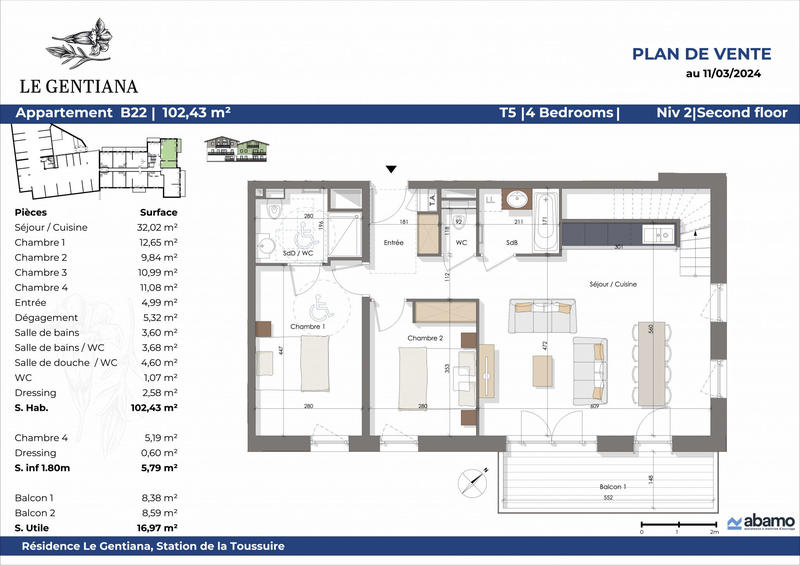 Appartement - 102 m² - 5 pièces