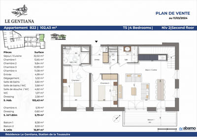 Appartement - 102 m² - 5 pièces