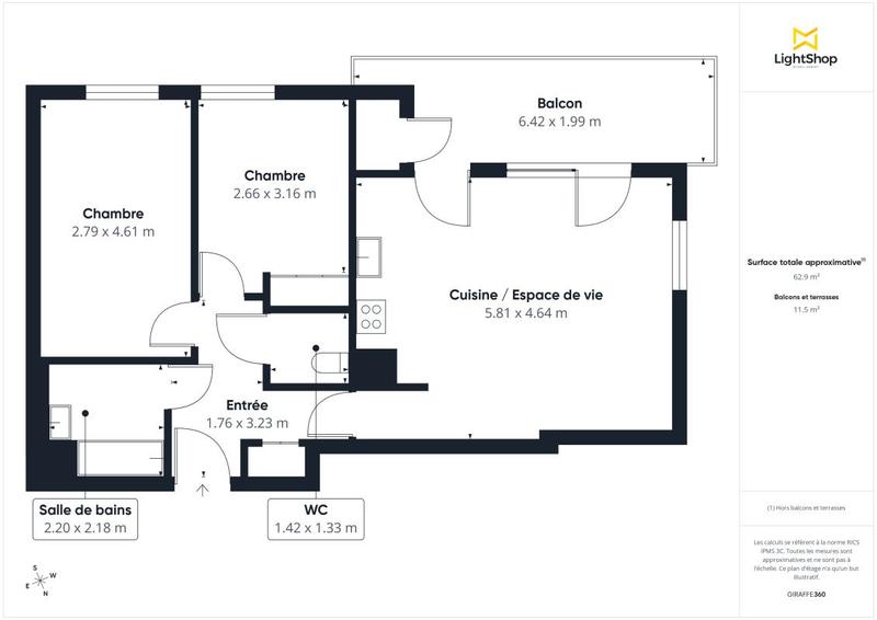 Appartement - 62 m² - 3 pièces