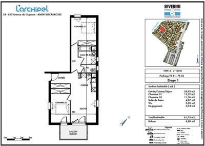 Appartement - 61 m² - 3 pièces