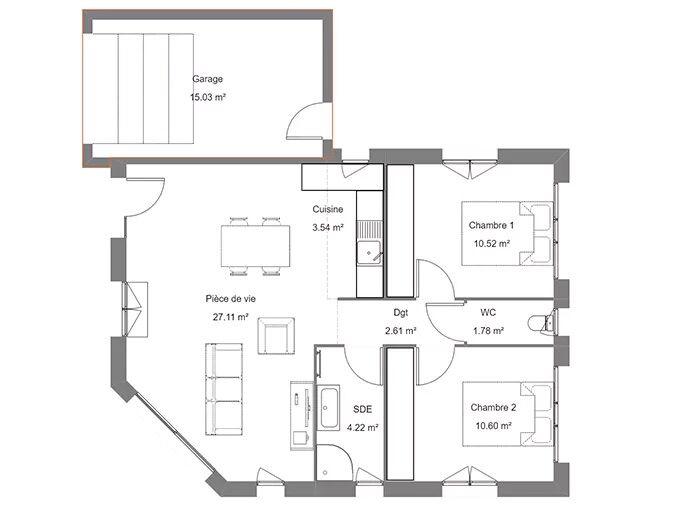 Maison - 61 m² - 3 pièces