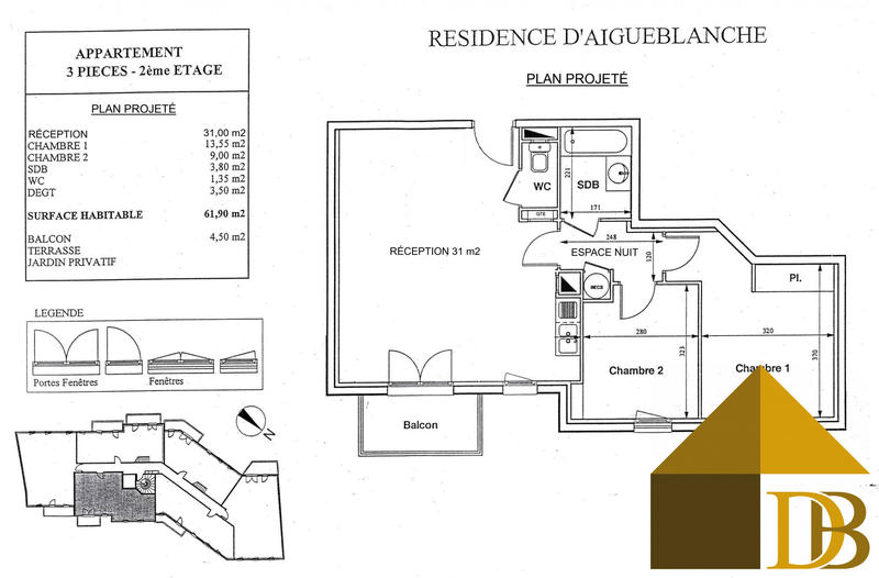 Appartement - 62 m² - 3 pièces