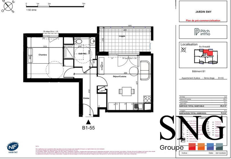 Appartement - 45 m² - 2 pièces