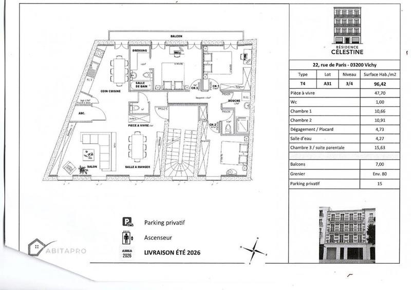 Appartement - 95 m² - 5 pièces
