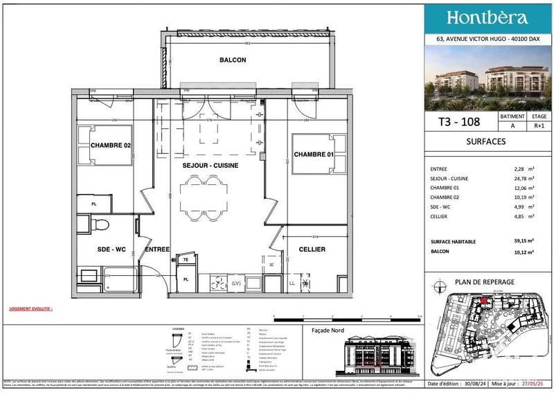 Appartement - 59 m² - 3 pièces