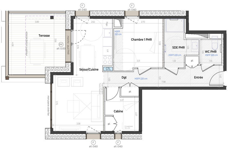 Appartement - 57 m² - 2 pièces