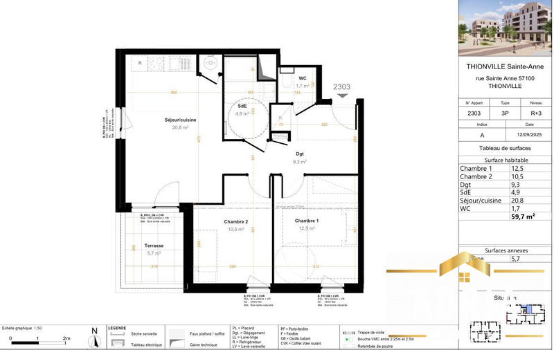 Appartement - 60 m² - 3 pièces