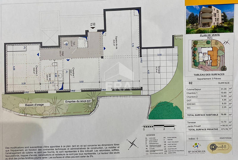 Appartement - 70 m² - 3 pièces