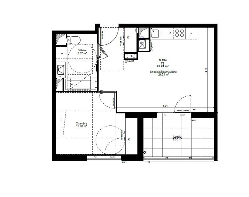 Appartement - 42 m² - 2 pièces