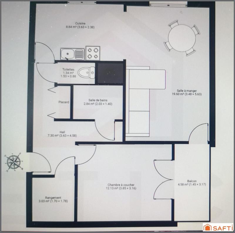 Appartement - 56 m² - 2 pièces