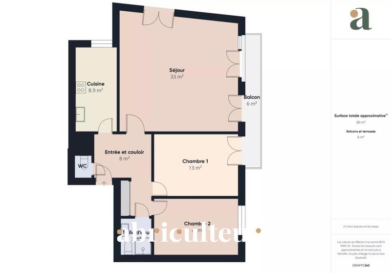 Appartement - 80 m² - 3 pièces