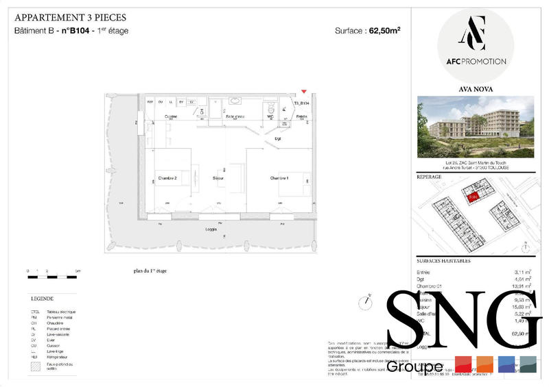 Appartement - 62 m² - 3 pièces