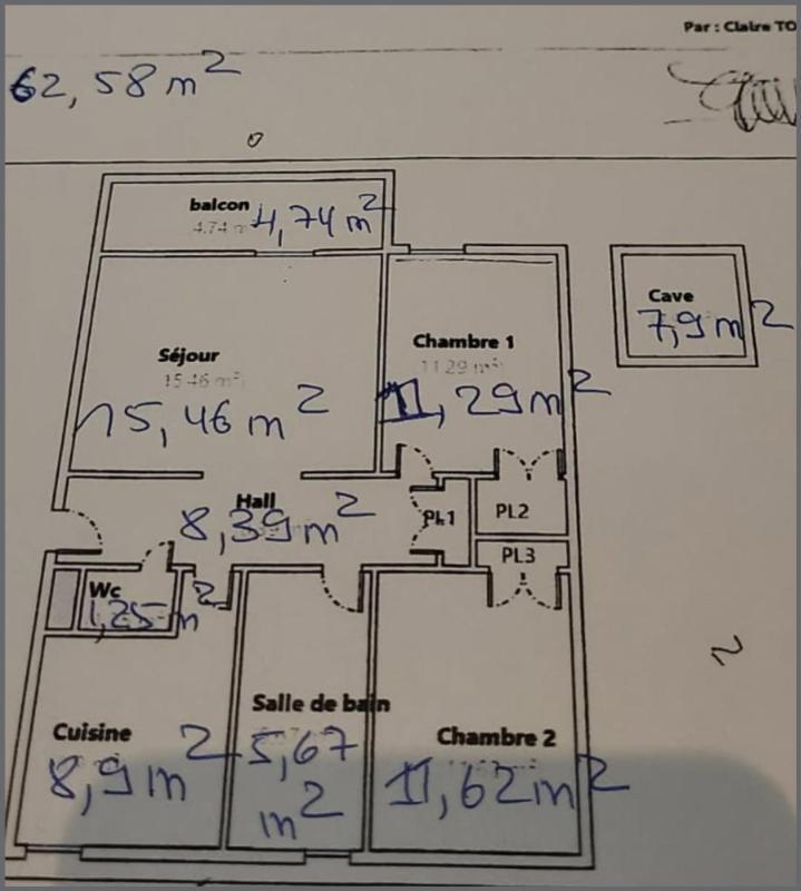 Appartement - 62 m² - 3 pièces