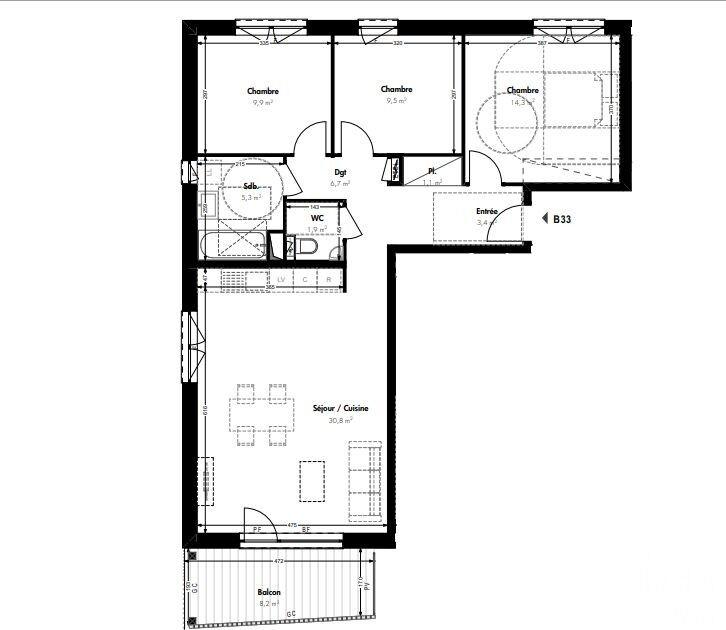 Appartement - 82 m² - 4 pièces