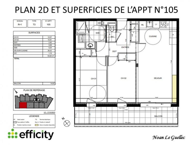 Appartement - 63 m² - 3 pièces