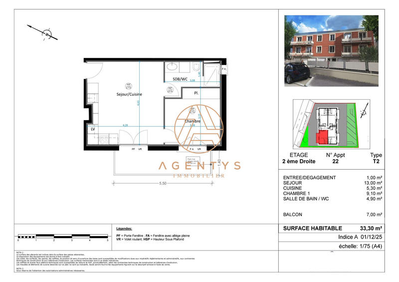 Appartement - 33 m² - 2 pièces