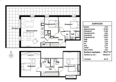 Appartement - 99 m² - 5 pièces