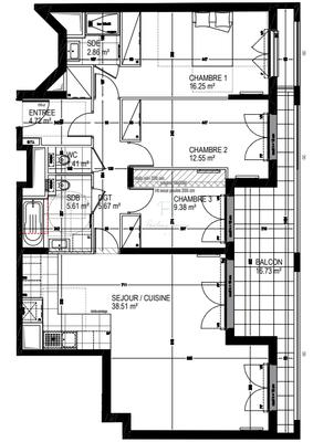 Appartement - 97 m² - 4 pièces