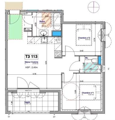 Appartement - 55 m² - 3 pièces