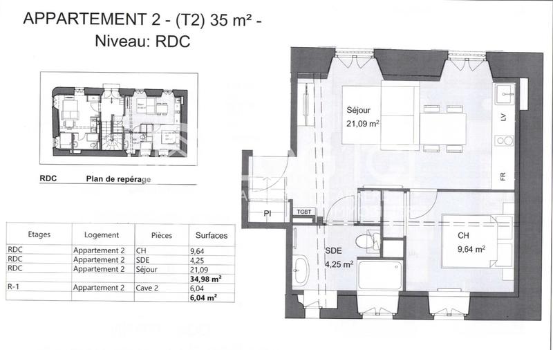 Appartement - 35 m² - 2 pièces