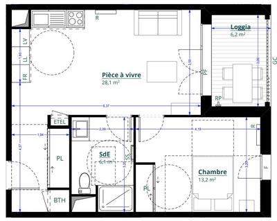 Appartement - 47 m² - 2 pièces