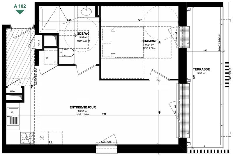 Appartement - 44 m² - 2 pièces