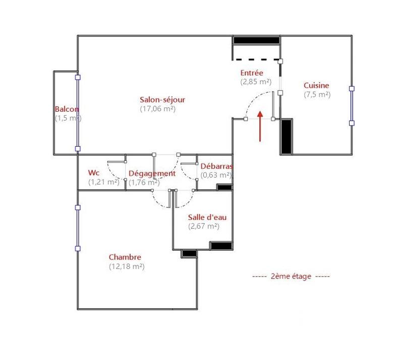 Appartement - 47 m² - 2 pièces