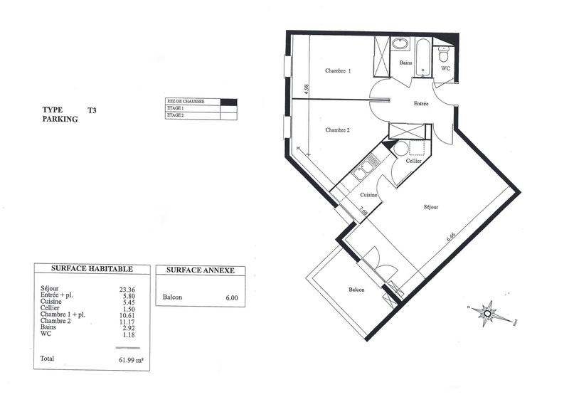 Appartement - 62 m² - 3 pièces
