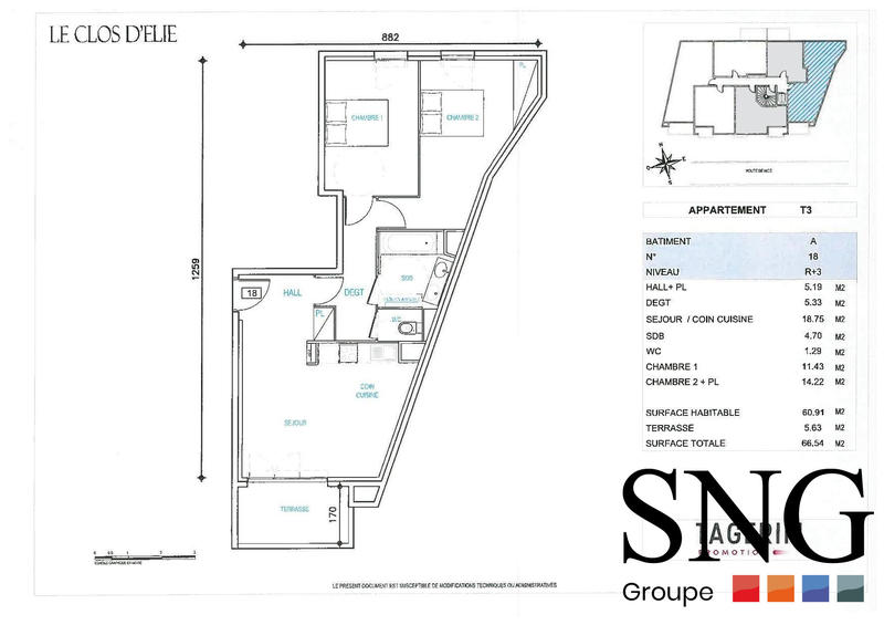 Appartement - 61 m² - 3 pièces