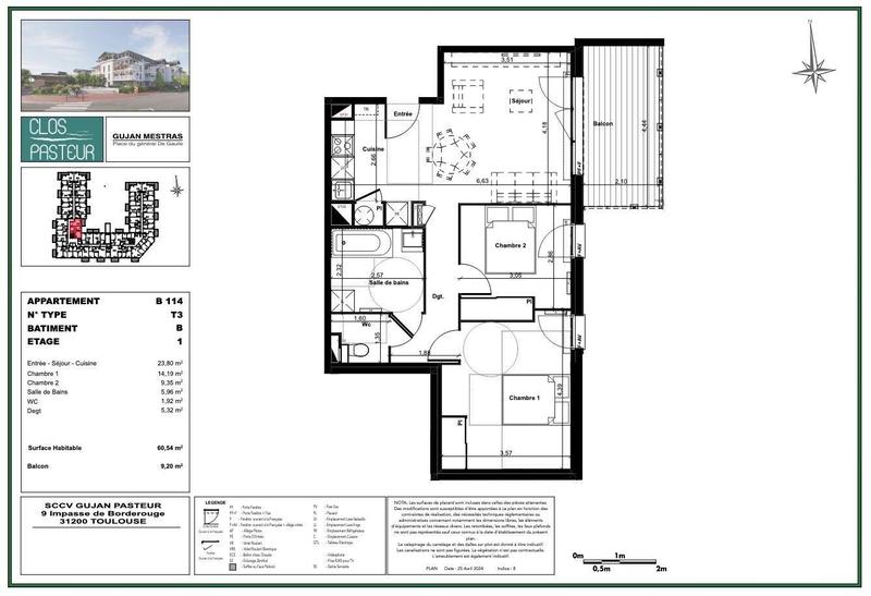 Appartement - 61 m² - 3 pièces