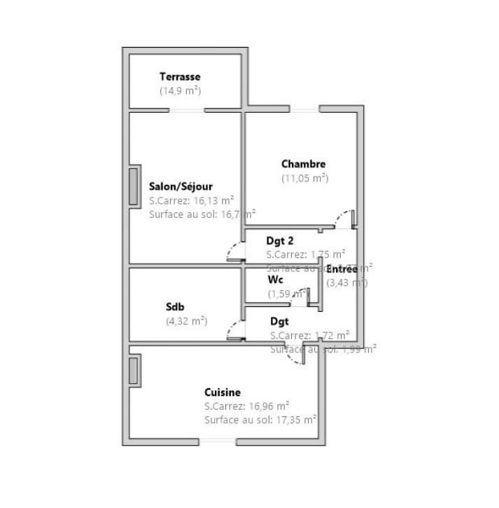 Appartement - 57 m² - 2 pièces