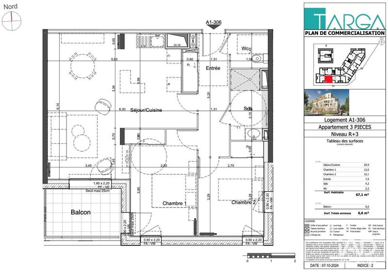 Appartement - 67 m² - 3 pièces