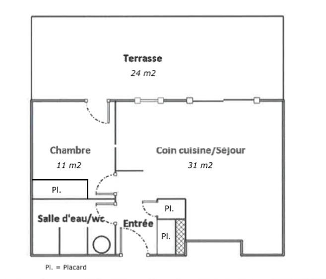Appartement - 50 m² - 2 pièces