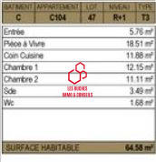 Appartement - 65 m² - 3 pièces