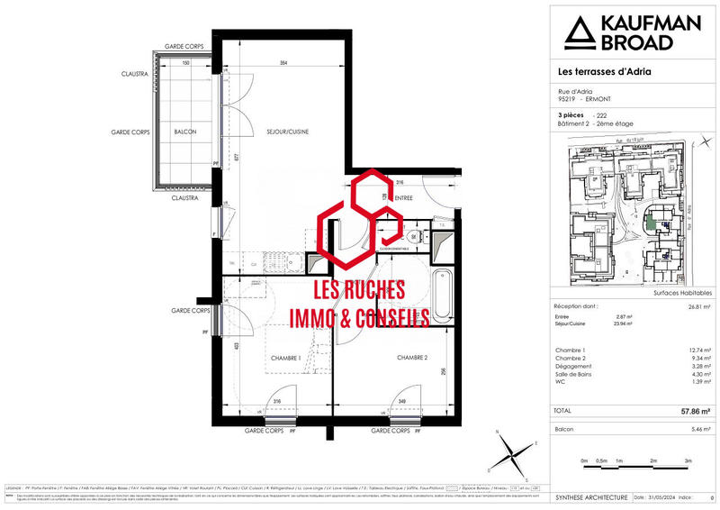 Appartement - 58 m² - 3 pièces