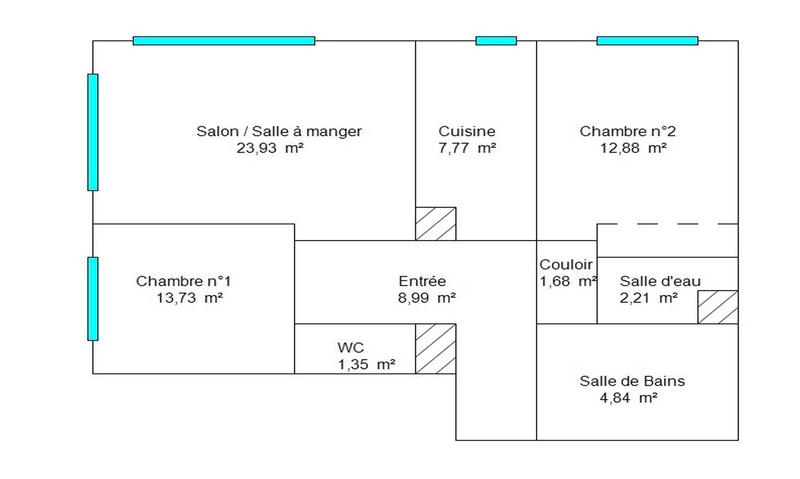 Appartement - 77 m² - 3 pièces