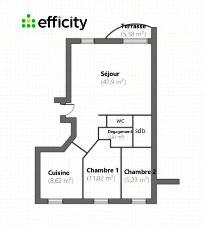 Appartement - 80 m² - 3 pièces