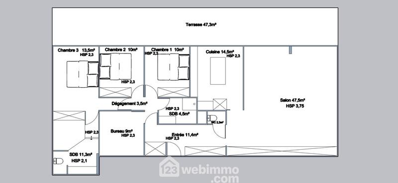Appartement - 131 m² - 5 pièces