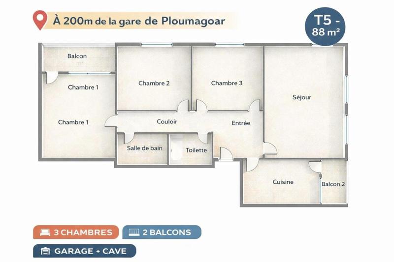 Appartement - 87 m² - 5 pièces