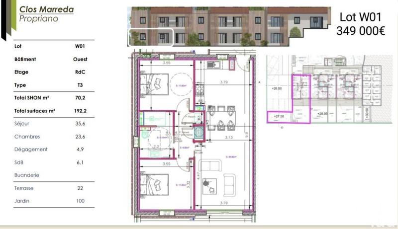 Appartement - 70 m² - 3 pièces