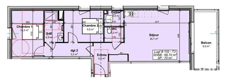 Appartement - 69 m² - 3 pièces